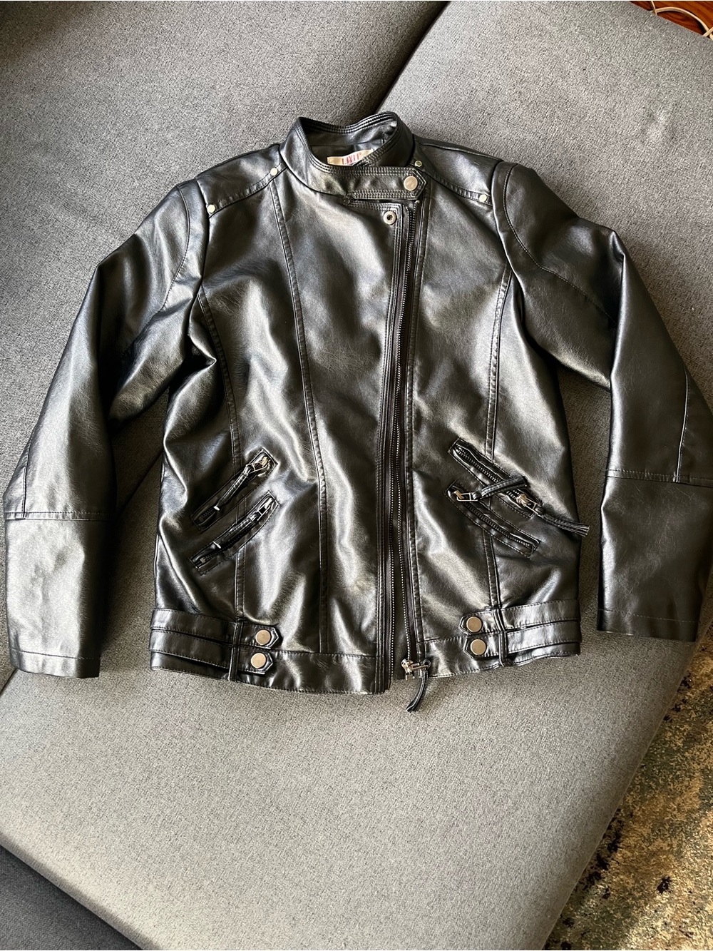 NWOT Boys Black Faux Leather Moto Jacket 13-14 160cm Runs a bit Small Unisex